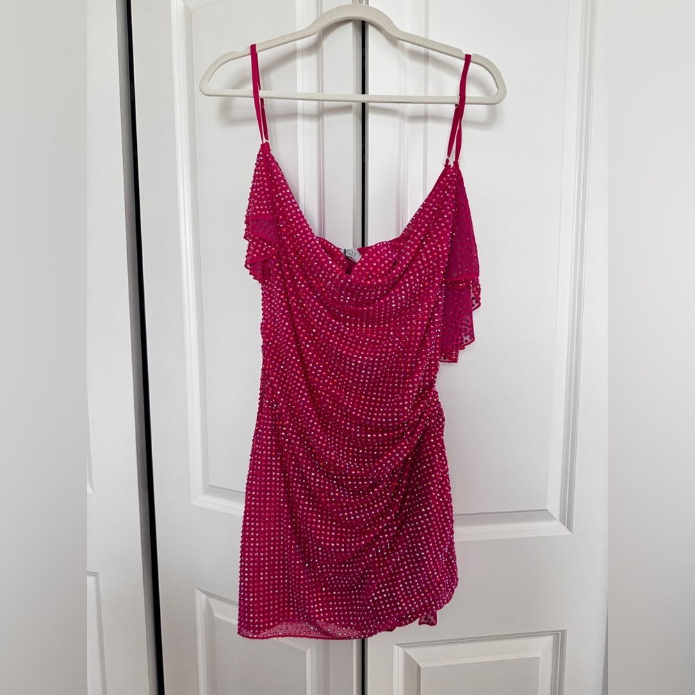 Embellished Rhinestone Corset Mini Dress Hot Pink | Oh Polly